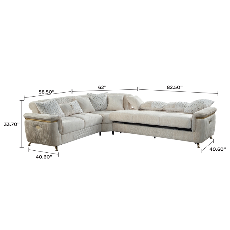 Argo Sectional made with Wood and Stainless Steel Base in Beige