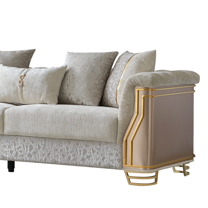Chateau Modern Sofa with Gold Stainless Steel Legs in Cream
