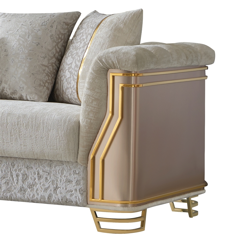 Chateau Modern Sofa with Gold Stainless Steel Legs in Cream