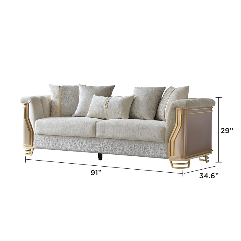 Chateau Modern Sofa with Gold Stainless Steel Legs in Cream