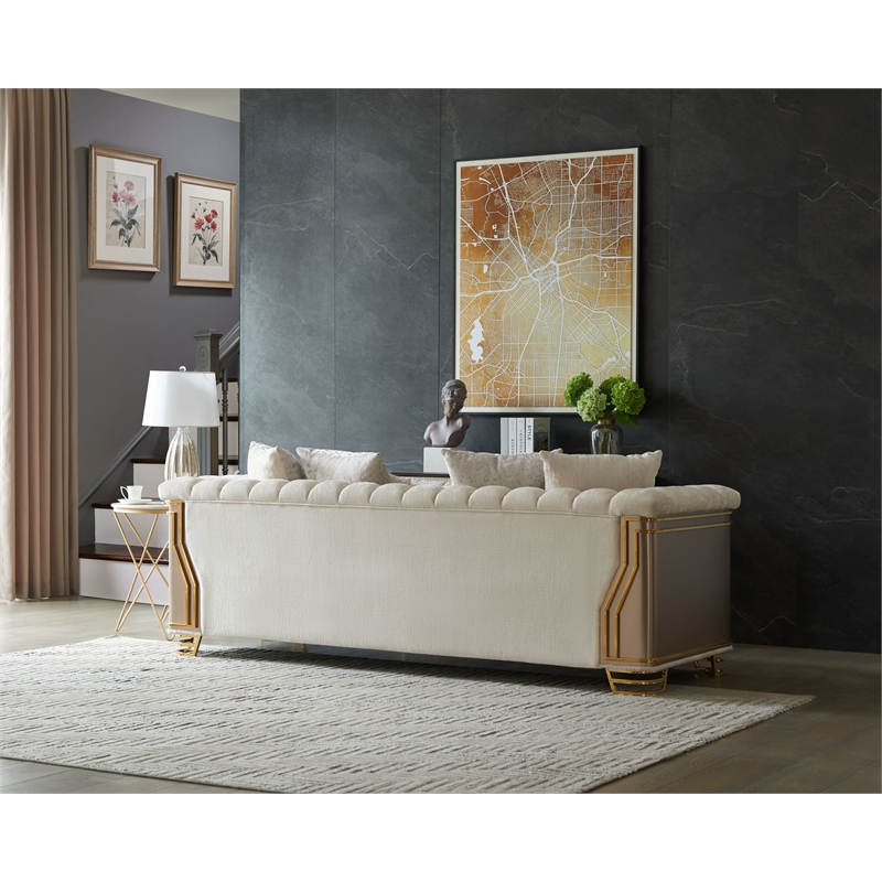 Chateau Modern Sofa with Gold Stainless Steel Legs in Cream
