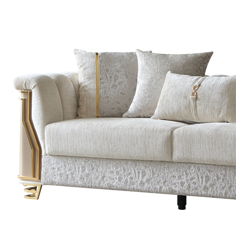 Chateau Modern Sofa with Gold Stainless Steel Legs in Cream