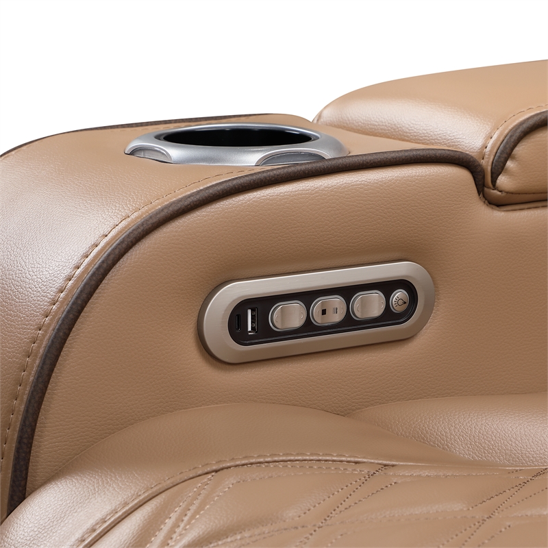 Fortuner Power Recliner Sectional in Caramel made with wood & Faux Leather