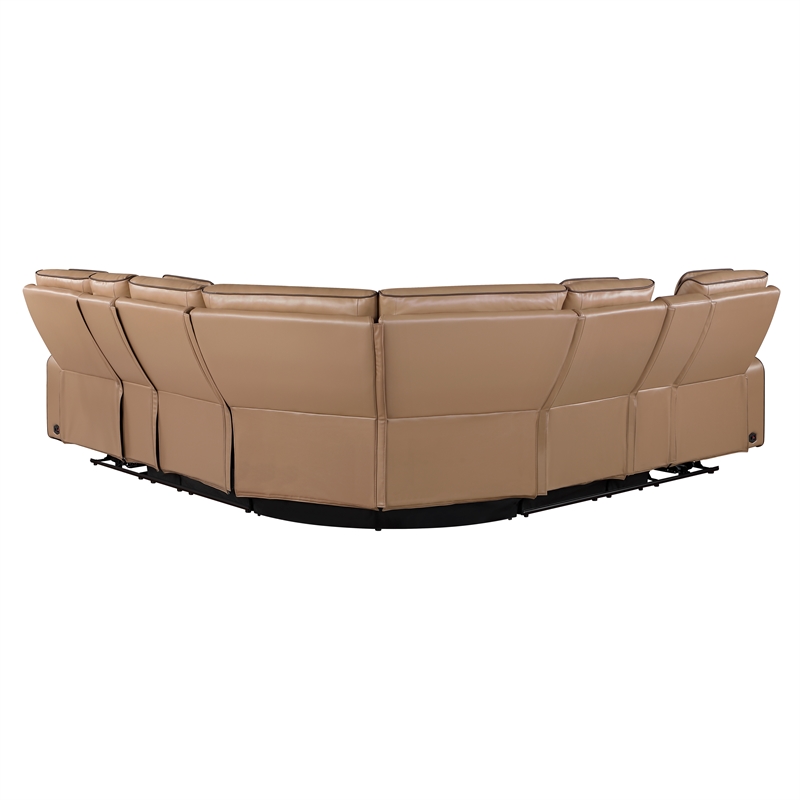 Fortuner Power Recliner Sectional in Caramel made with wood & Faux Leather
