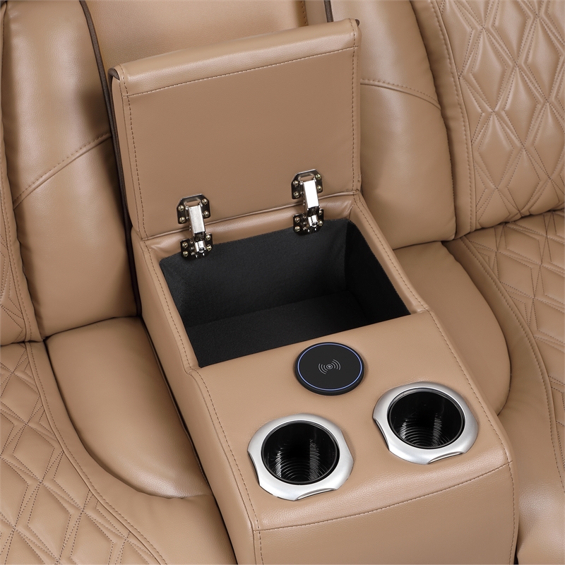 Fortuner Power Recliner Sectional in Caramel made with wood & Faux Leather