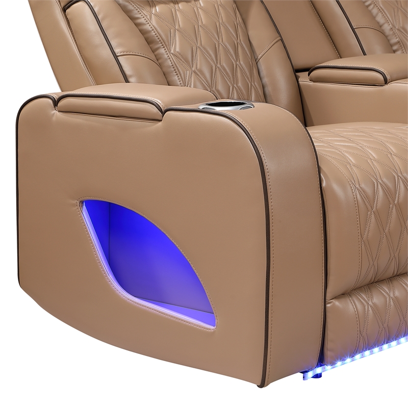Fortuner Power Recliner Sectional in Caramel made with wood & Faux Leather