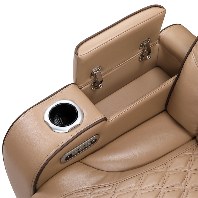 Fortuner Power Recliner Sectional in Caramel made with wood & Faux Leather