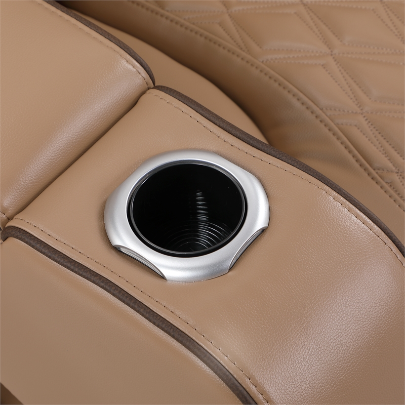 Fortuner Power Recliner Sectional in Caramel made with wood & Faux Leather
