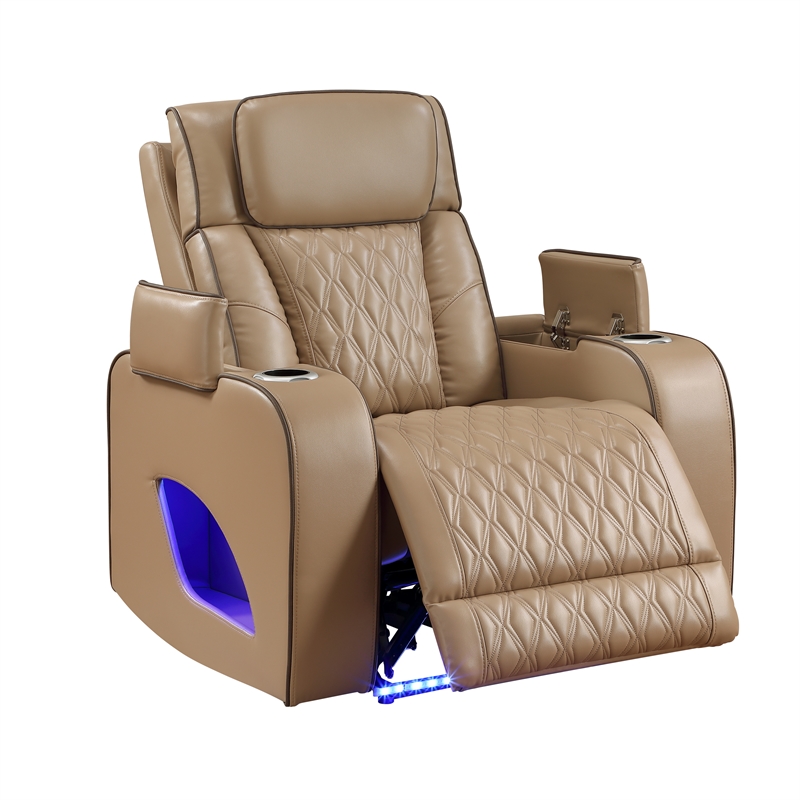 Fortuner Power Recliner in Caramel made with wood & Faux Leather