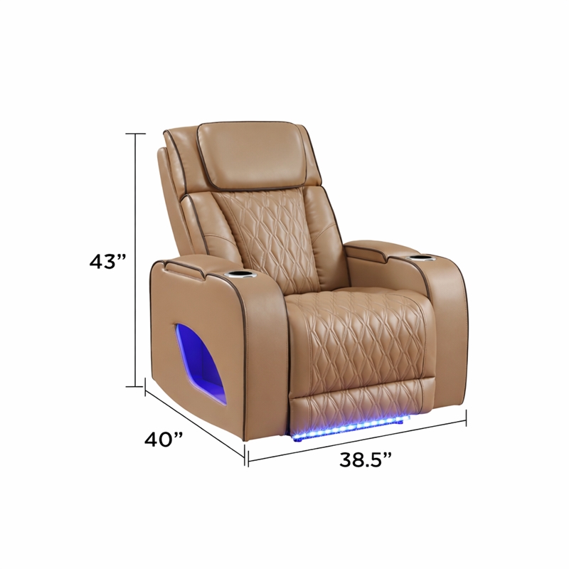 Fortuner Power Recliner in Caramel made with wood & Faux Leather