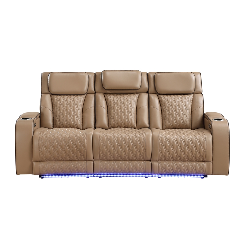 Fortuner Power Reclining Sofa in Caramel made with wood & Faux Leather