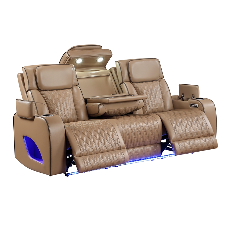 Fortuner Power Reclining Sofa in Caramel made with wood & Faux Leather