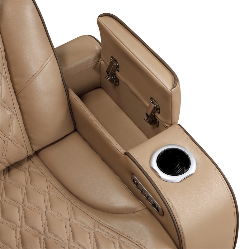 Fortuner Power Reclining Sofa in Caramel made with wood & Faux Leather