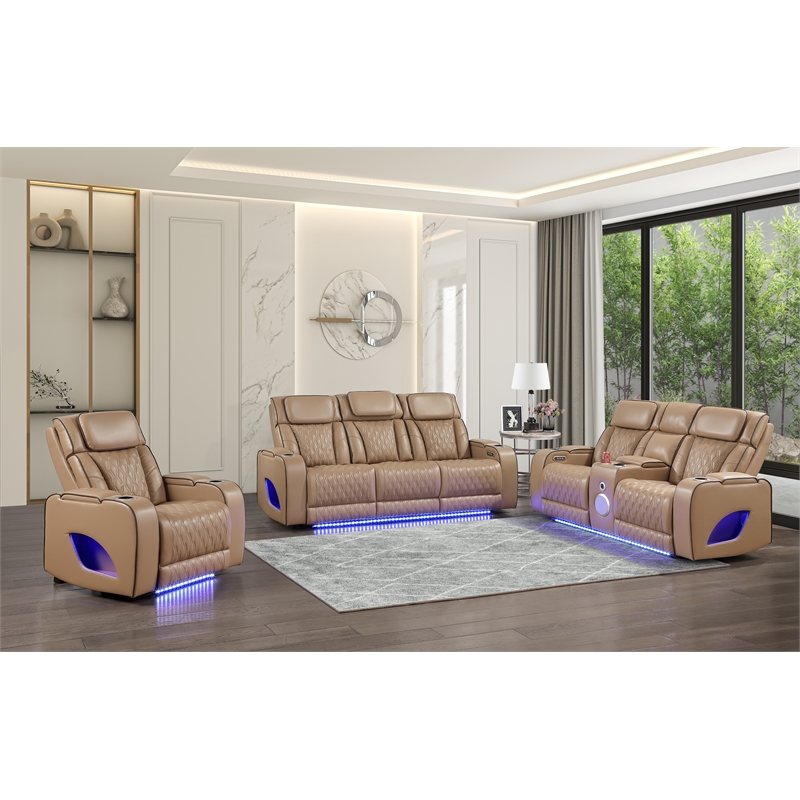 Fortuner Power Reclining Sofa in Caramel made with wood & Faux Leather