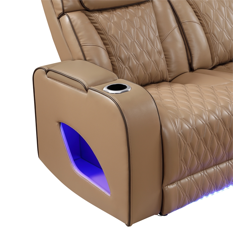 Fortuner Power Reclining Sofa in Caramel made with wood & Faux Leather