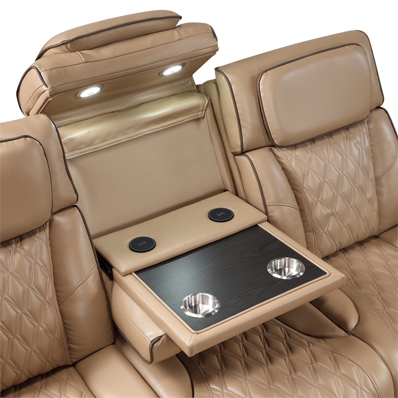 Fortuner Power Reclining Sofa in Caramel made with wood & Faux Leather