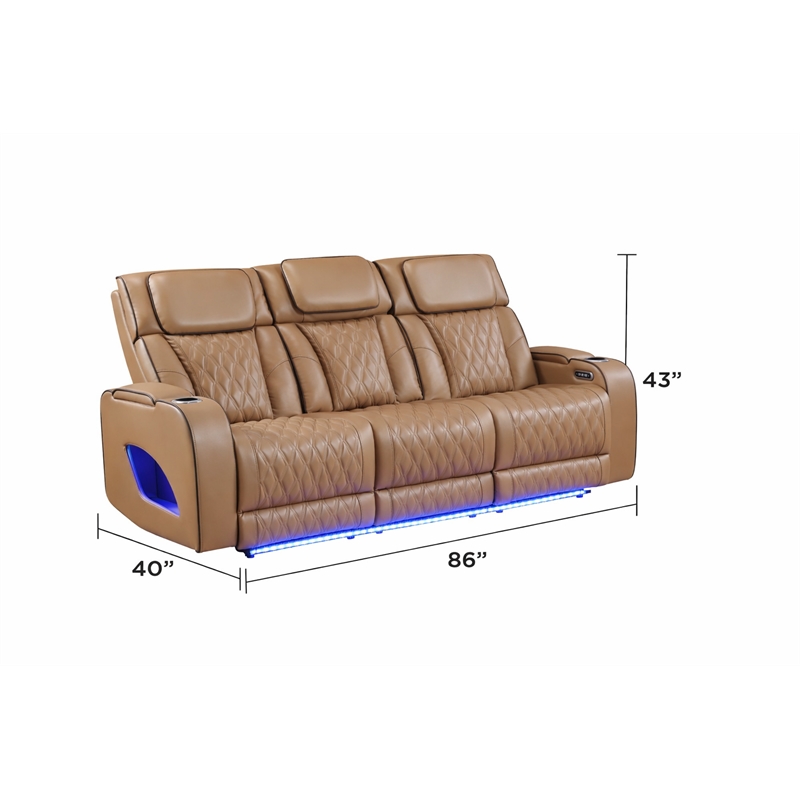 Fortuner 2pc Power Reclining Sofa and Loveseat Set in Caramel Faux Leather