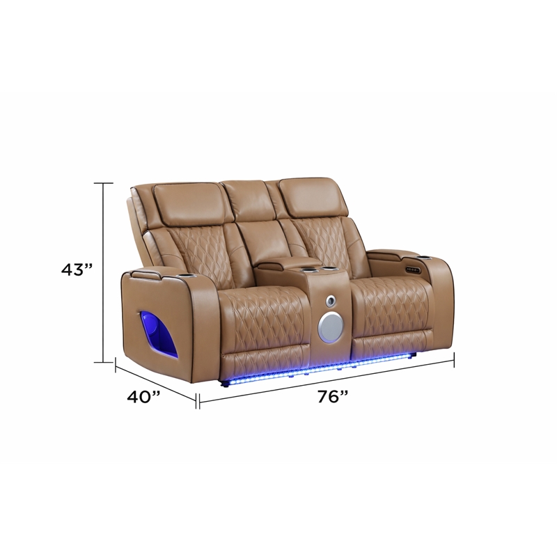 Fortuner 2pc Power Reclining Sofa and Loveseat Set in Caramel Faux Leather