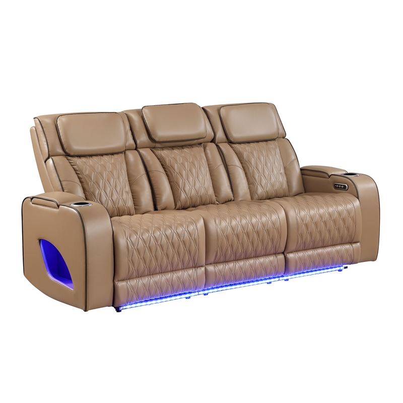 Fortuner 2pc Power Reclining Sofa and Loveseat Set in Caramel Faux Leather