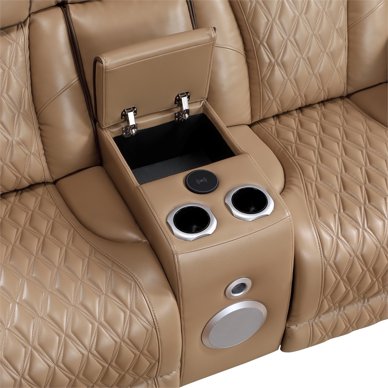Fortuner 2pc Power Reclining Sofa and Loveseat Set in Caramel Faux Leather