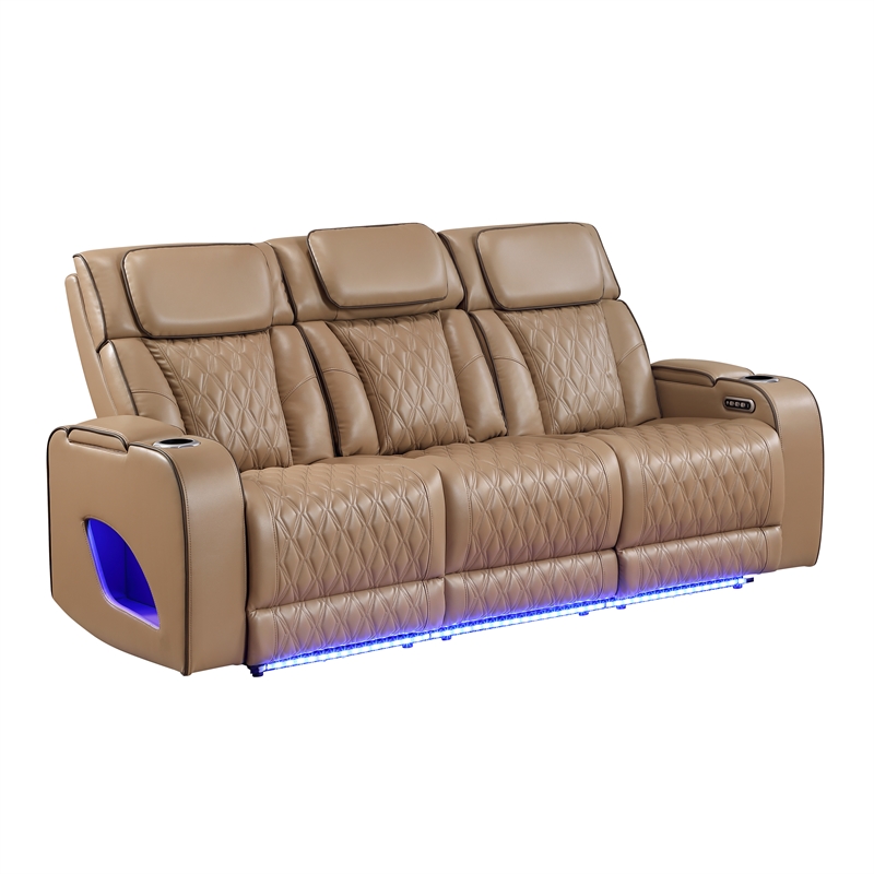 Fortuner 2pc Power Reclining Sofa and Loveseat Set in Caramel Faux Leather