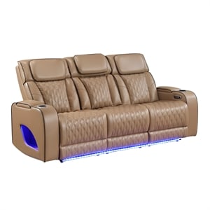 Fortuner 2pc Power Reclining Sofa and Loveseat Set in Caramel Faux Leather