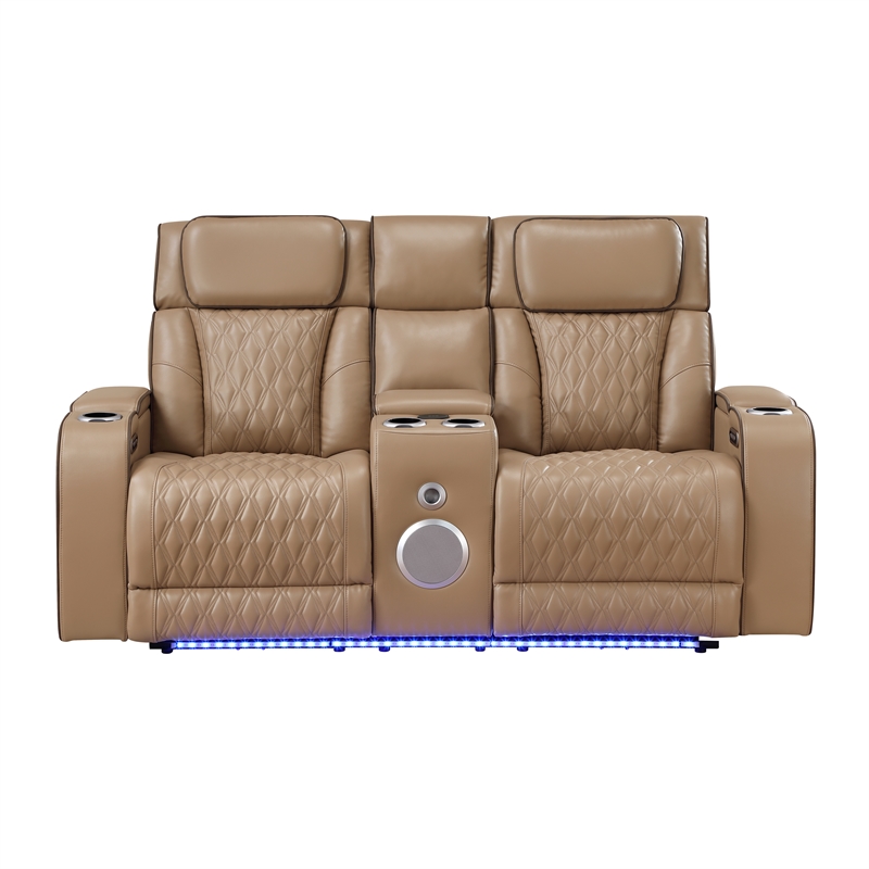 Fortuner 2pc Power Reclining Sofa and Loveseat Set in Caramel Faux Leather