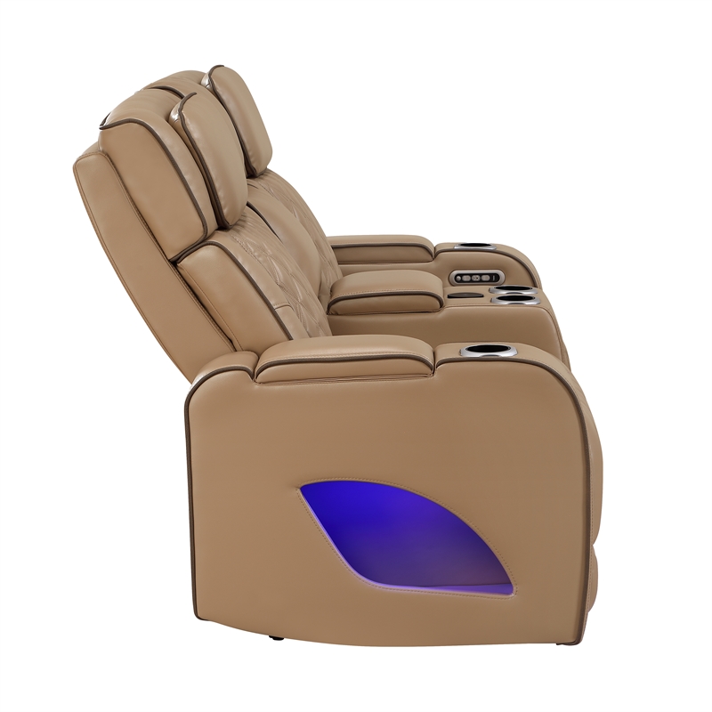 Fortuner 2pc Power Reclining Sofa and Loveseat Set in Caramel Faux Leather
