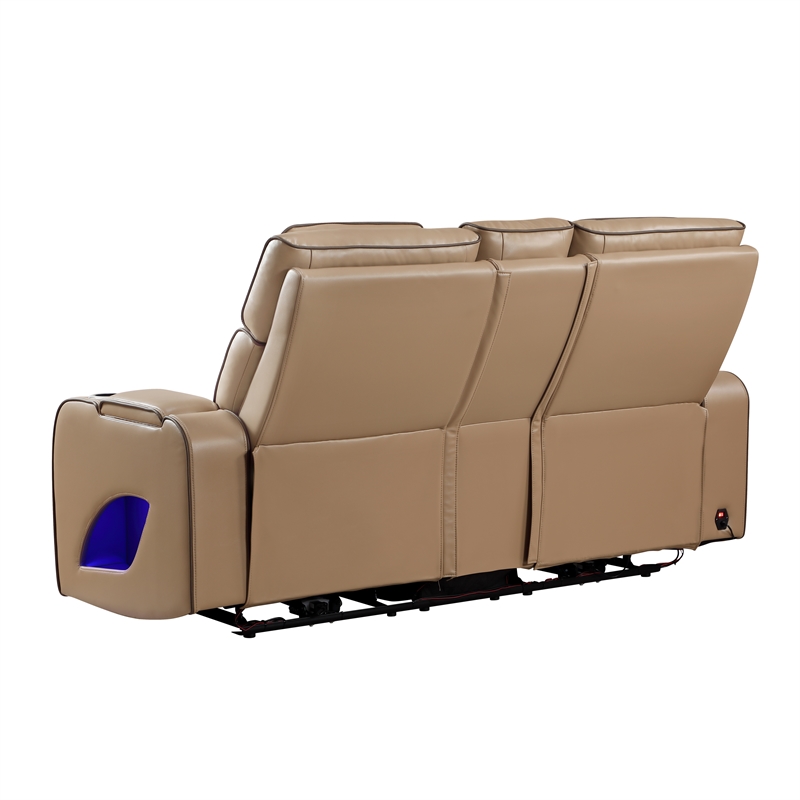 Fortuner 2pc Power Reclining Sofa and Loveseat Set in Caramel Faux Leather