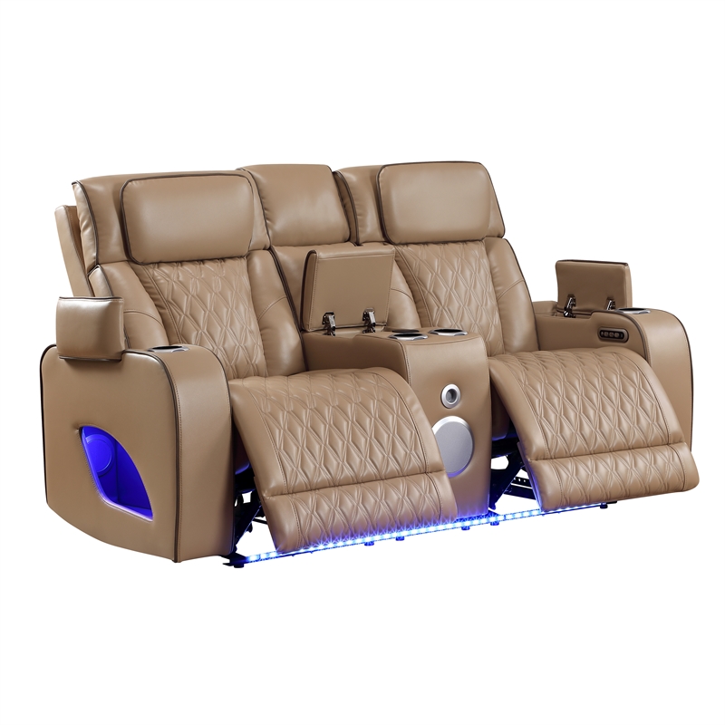 Fortuner 2pc Power Reclining Sofa and Loveseat Set in Caramel Faux Leather