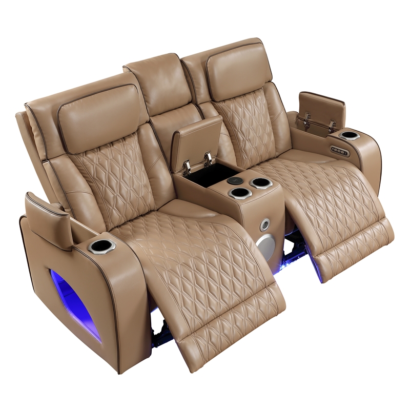 Fortuner 2pc Power Reclining Sofa and Loveseat Set in Caramel Faux Leather
