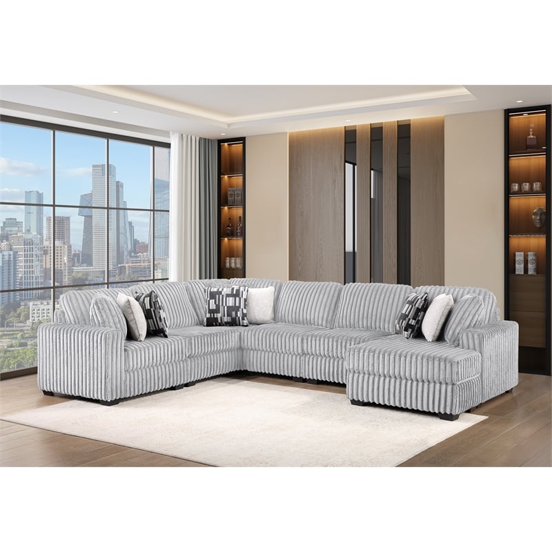 Snuggle Modern Polyester Sectional with Woven Upholstery in Gray