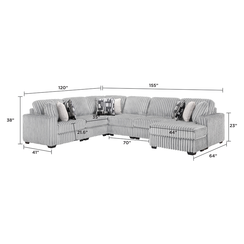 Snuggle Modern Polyester Sectional with Woven Upholstery in Gray