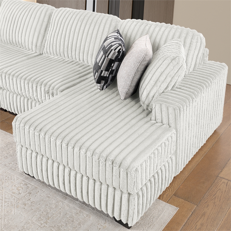 Snuggle Modern Polyester Sectional with Woven Upholstery in Cream