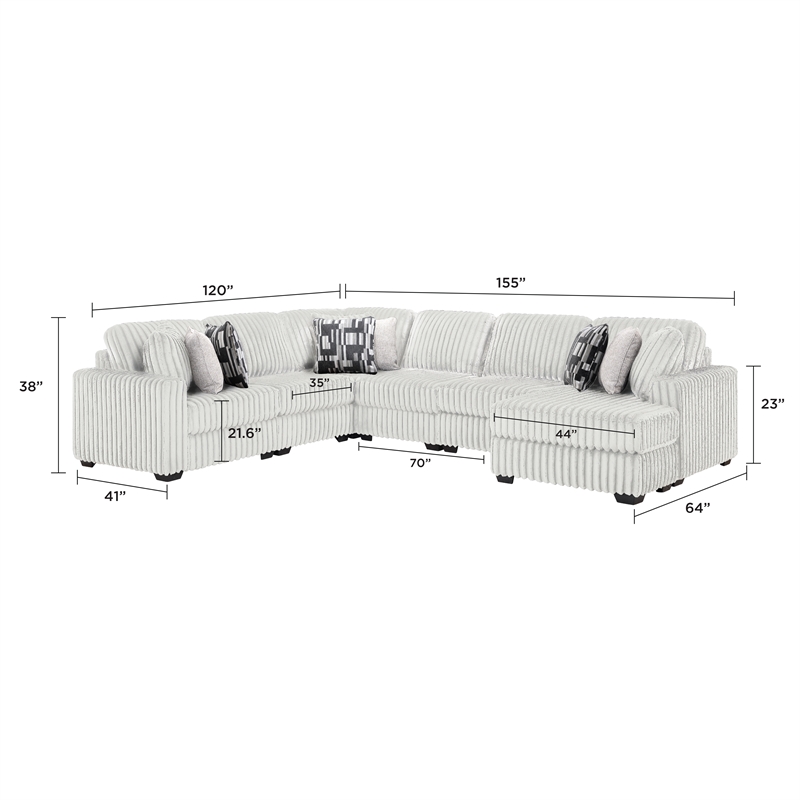 Snuggle Modern Polyester Sectional with Woven Upholstery in Cream