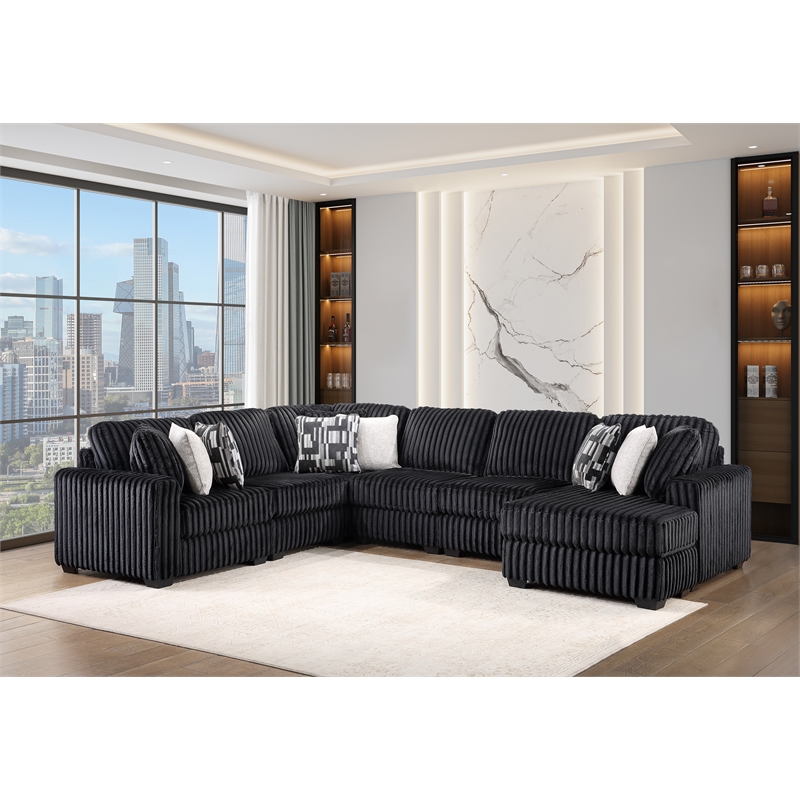 Snuggle Modern Polyester Sectional with Woven Upholstery in Black