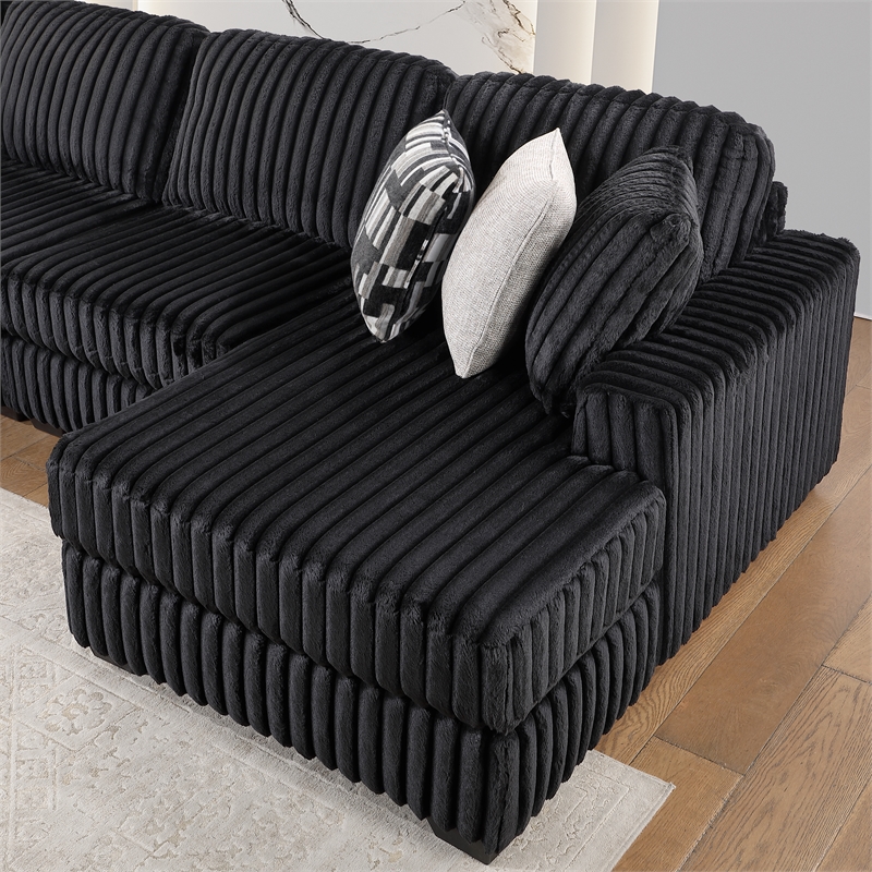 Snuggle Modern Polyester Sectional with Woven Upholstery in Black