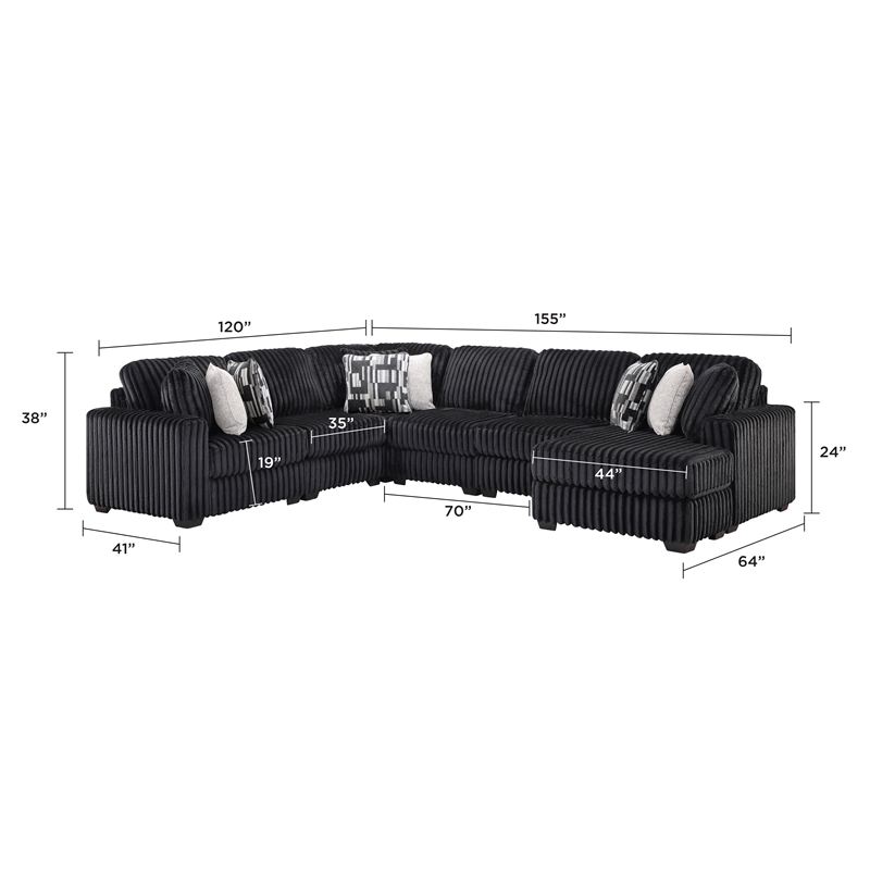 Snuggle Modern Polyester Sectional with Woven Upholstery in Black
