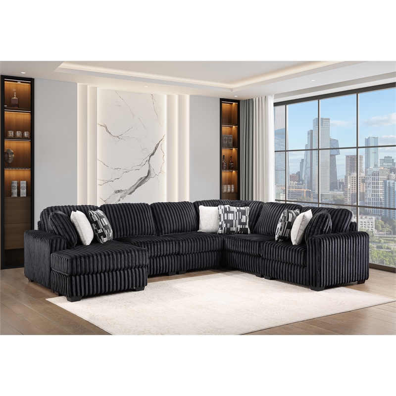 Snuggle Modern Polyester Sectional with Woven Upholstery in Black