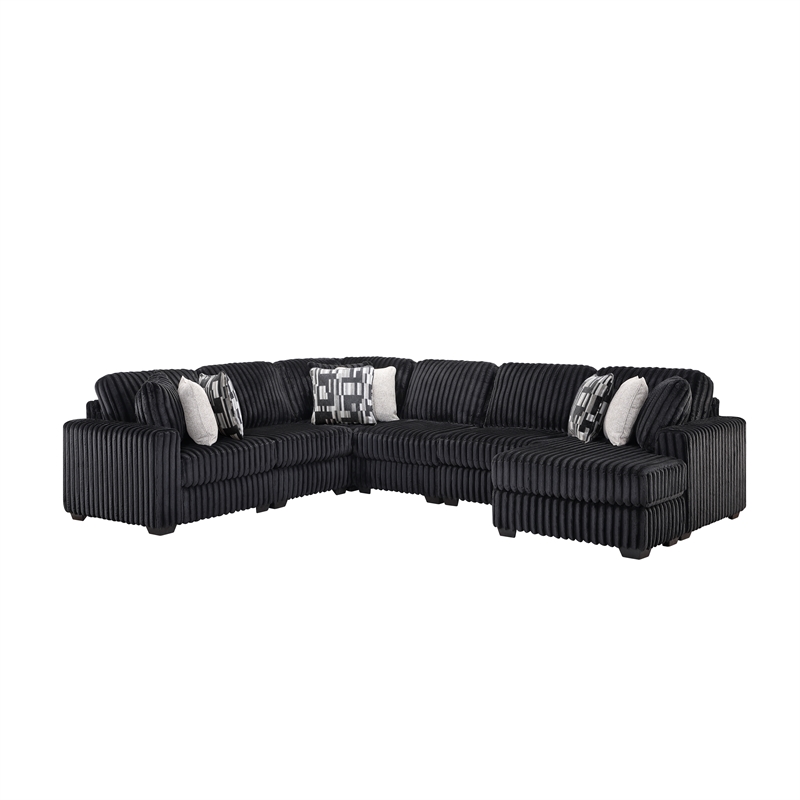 Snuggle Modern Polyester Sectional with Woven Upholstery in Black