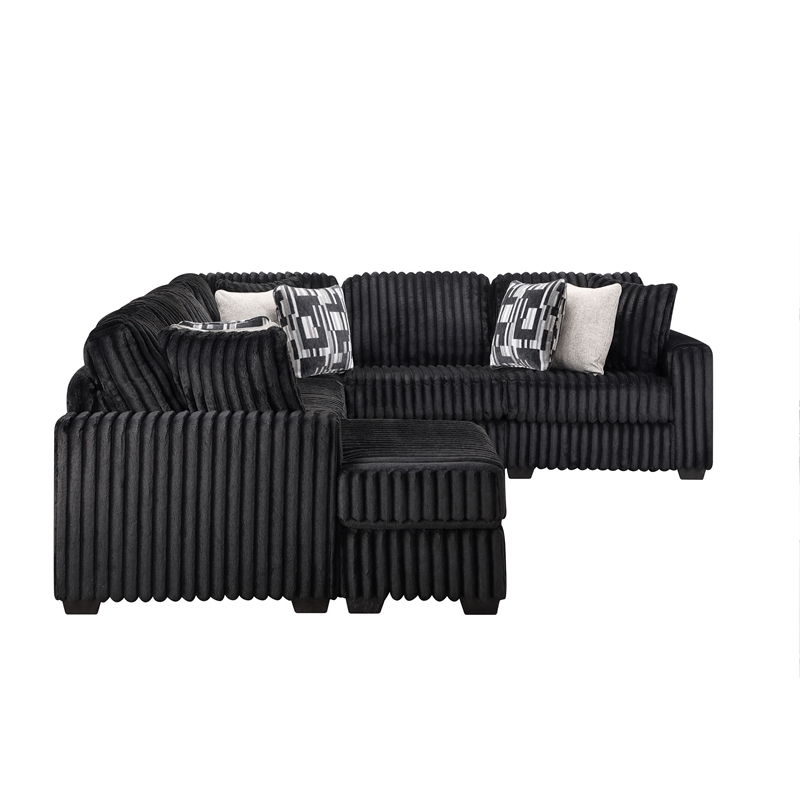 Snuggle Modern Polyester Sectional with Woven Upholstery in Black