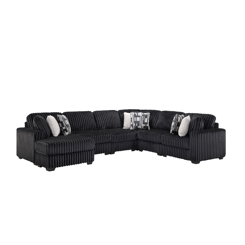 Snuggle Modern Polyester Sectional with Woven Upholstery in Black