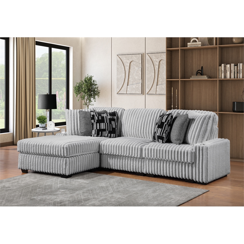 Puffy Modern Polyester Sectional with Woven Upholstery in Gray