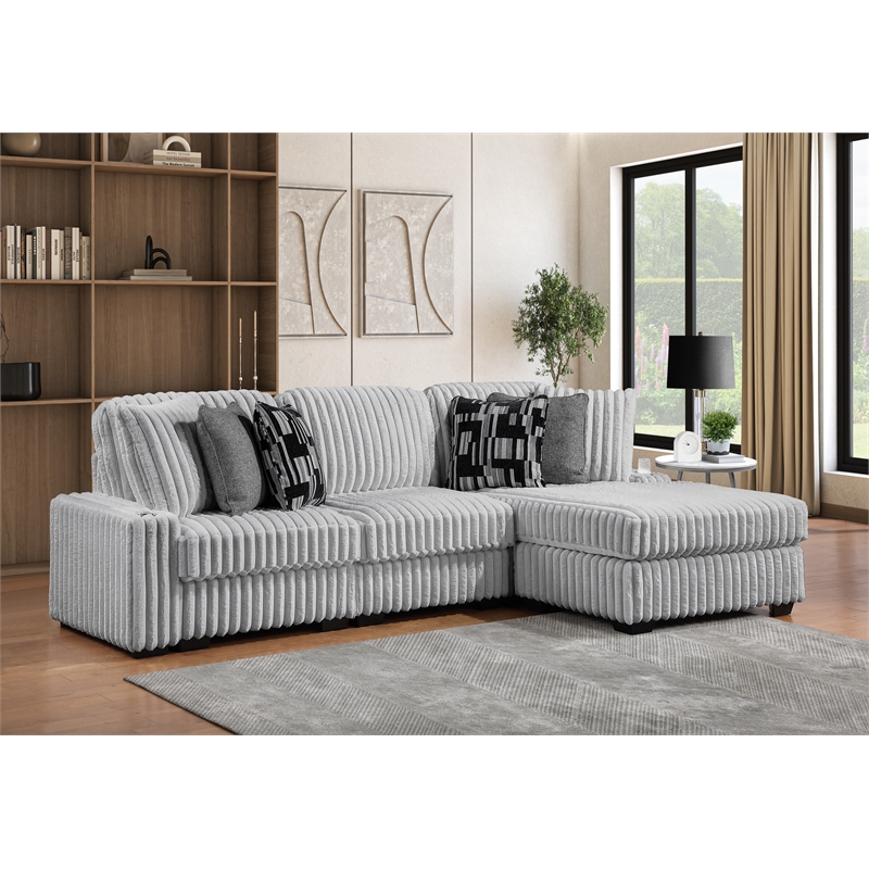 Puffy Modern Polyester Sectional with Woven Upholstery in Gray