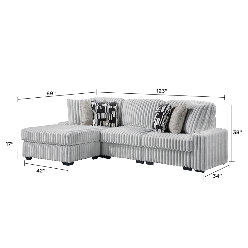 Puffy Modern Polyester Sectional with Woven Upholstery in Gray