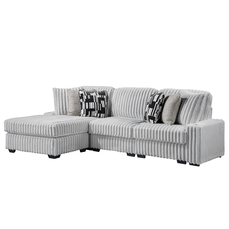 Puffy Modern Polyester Sectional with Woven Upholstery in Gray