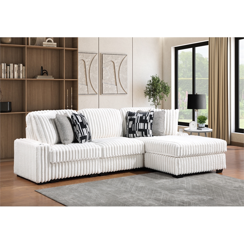 Puffy Modern Polyester Sectional with Woven Upholstery in Cream