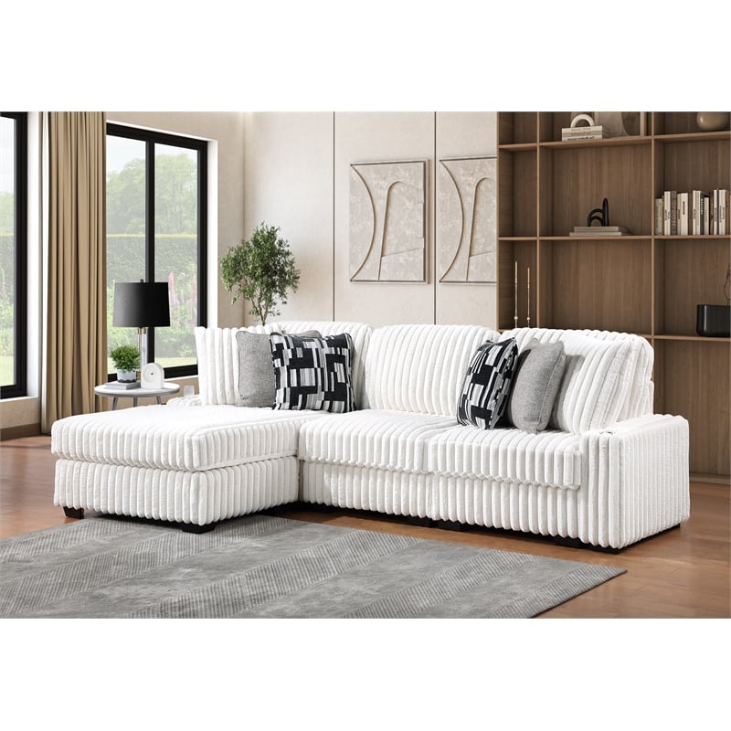 Puffy Modern Polyester Sectional with Woven Upholstery in Cream