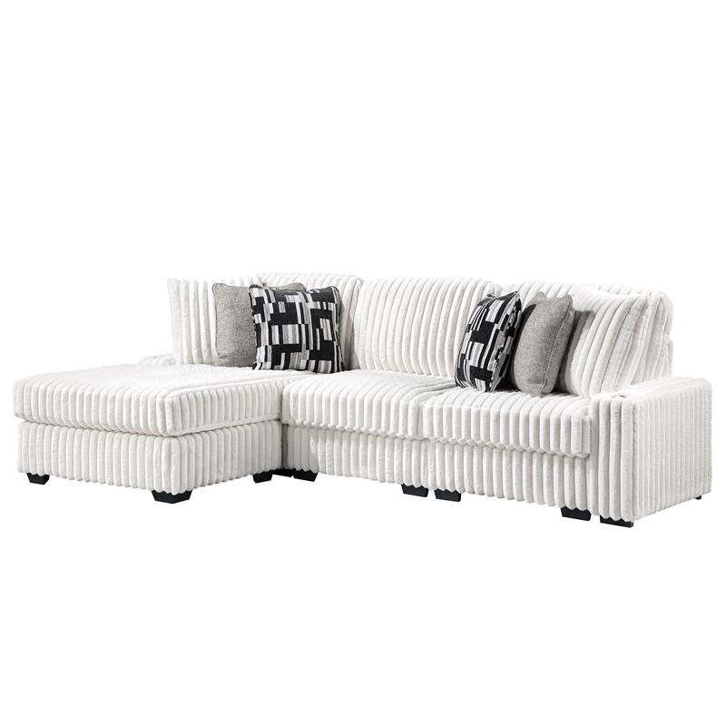 Puffy Modern Polyester Sectional with Woven Upholstery in Cream
