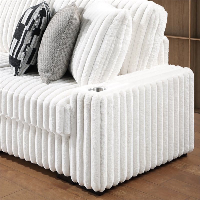 Puffy Modern Polyester Sectional with Woven Upholstery in Cream